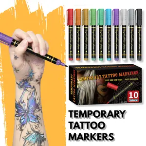 INKARTLINK High-Pigment Flexible Brush Tip 15-Color Tattoo Pens Kit Temporary Tattoo Markers For Skin For DIY Crafts Face Painting Water-Resistant Cruelty-Free Vegan