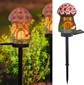 Solar Mushroom Lights Fairy Garden Lights for Home Decor Outdoor Decorative Stakes Mushroom House Solar  LED Landscape Lighting for Lawn, Walkway, Patio, Yard