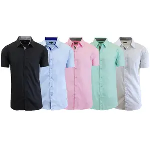 2025 HOT 5-Pack Men's Long & Short Sleeve Solid Dress Shirts Sizes S-3XL Casual Fashion Wear Menswear Machine Washable Slim Fit Classic Colors Beige Black White Navy Light Blue Top Plain