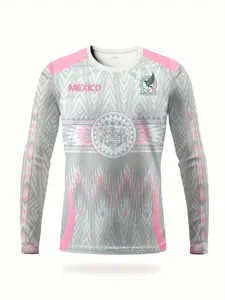 Mexican Men's Long Sleeve Football Jersey, Aztec & Maya Pattern, Comfortable Sport Top, Ideal for Team Games, Training, Fitness, Outdoor Activities