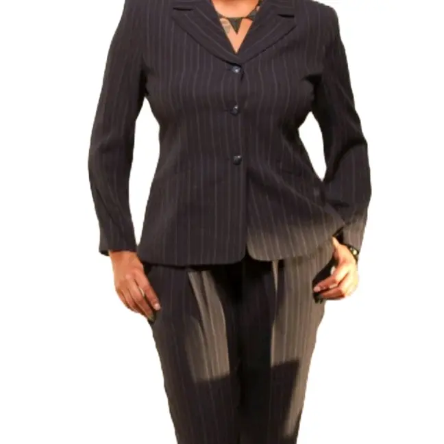 Women Button Down Pants Suit ( Navy Blue ) Size 12