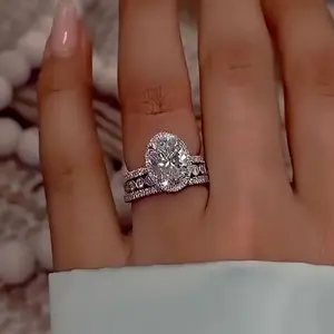 Maxine 4.0ct Oval Cut 3PC Engagement Ring Set ,Bridal Ring Set,5A Cubic Zirconia Women's Ring Jewelry,Wedding Ring Set for Daily,Travel,Proposal,Birthday,Anniversary