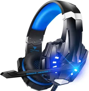 G9000 Stereo Gaming Headset for PS4 PC  One PS5 Controller, Noise Cancelling Over Ear Headphones with Mic, LED Light, 7.1 Surround Sound, Soft Memory Earmuffs for   Series X|S