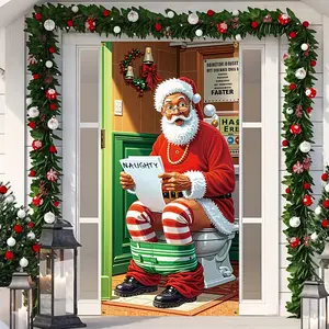 Christmas Santa Door Sign, Skin Large Front Door Decoration, Durable Polyester Fiber Porch Garden Hanging Decor for Christmas & New Year