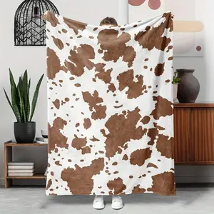 Warm Soft Brown Cow Print Flannel Blanket, Cozy Throw for Couch Bed Office Naps, Ideal Holiday Christmas Gift