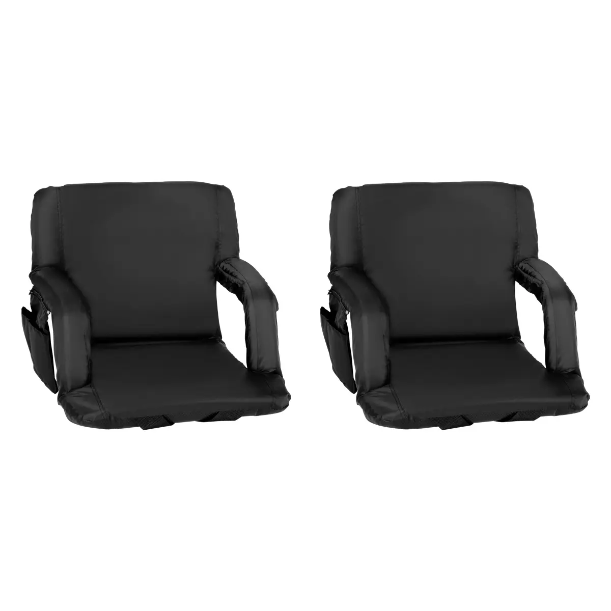 Flash Furniture FV-FA090-BK-2-GG Portable Lightweight Reclining Stadium Chairs with Armrests, Padded Back & Seat - Storage Pockets & Backpack Straps, Black - Set of 2