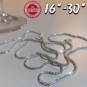 JC-J  925 Sterling Silver Starry Shiny Ice Chain Necklace, 18 Inches-30 Inches Adjustable Clavicle Chain for Men and Women, Stackable Jewelry, Suitable for Wedding Engagement, 2mm, Couple Niche mother's day gift gifts1