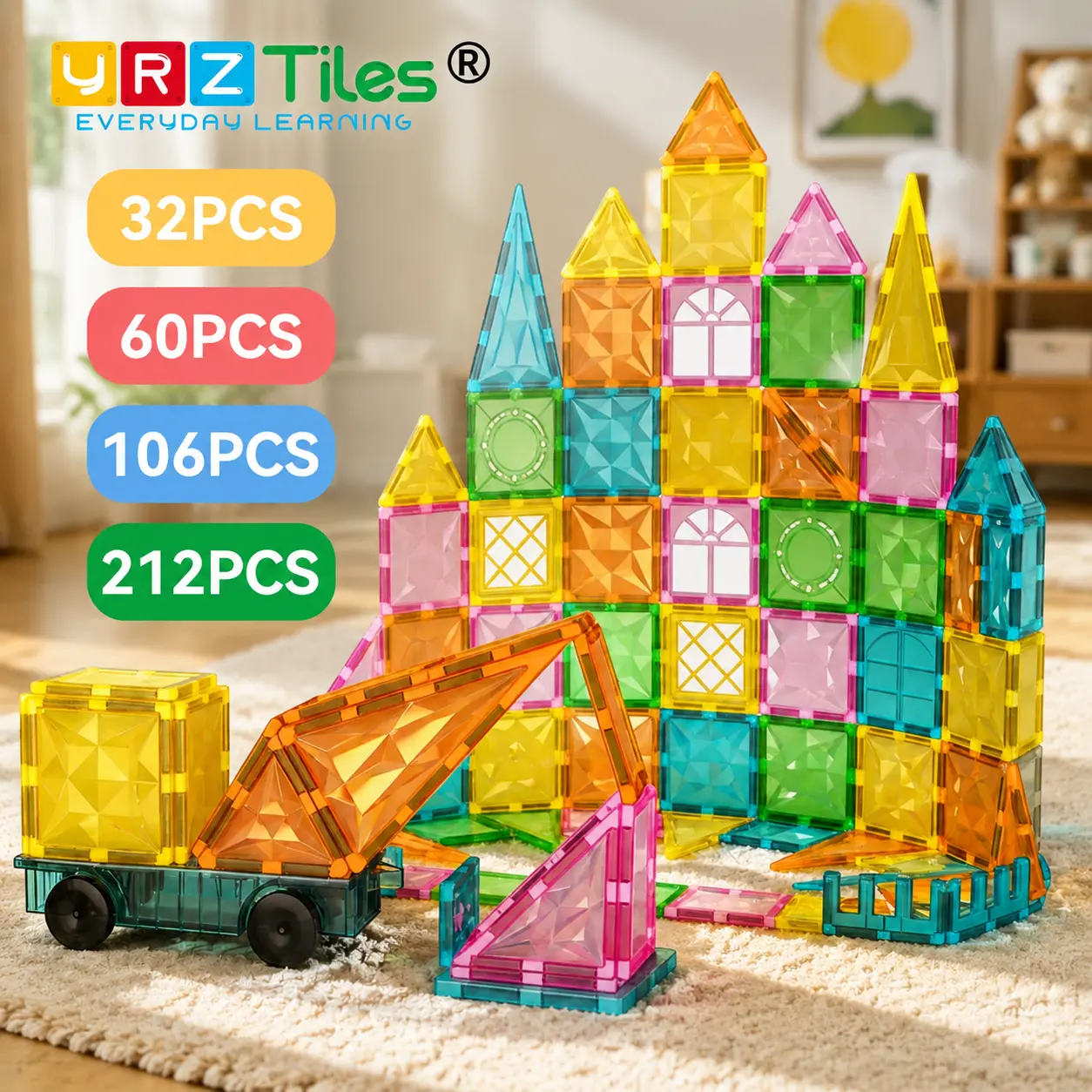 YRZTILES 2026 New Magnetized Construction Set - Magnet Cubes Stacking Blocks, 212PCS/106PCS/32PCS Magnetic Stackable Cubes, STEM Early Education Sensory Toy, Cool Gift for 3-6 Year Olds Unisex Kids,familyfun