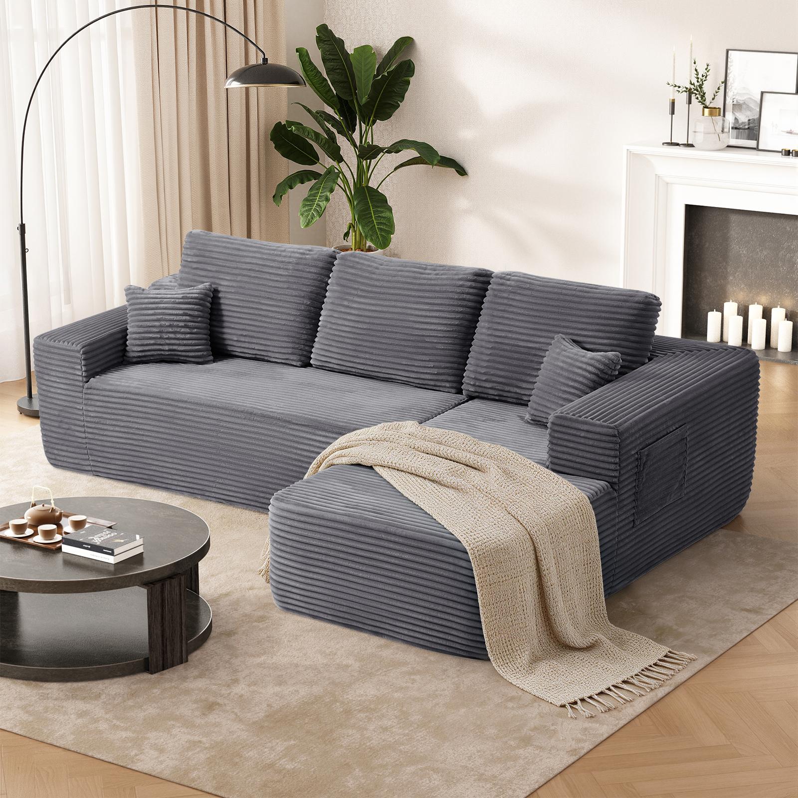96.9" Cloud Sectional Sofa with L-Shape Chaise and Side Pockets , bonelesscouches compression bed ,Modern Modular Design, Deep Seating, Upholstered for Living Room/Bedroom, No Assembly Required (Corduroy Fabric), Left-facing 96.9" Cloud Sectional Sofa with L-Shape Chaise and Side Pockets , bonelesscouches compression bed ,Modern Modular Design, Deep Seating, Upholstered for Living Room/Bedroom, No Assembly Required (Corduroy Fabric), Left-facing