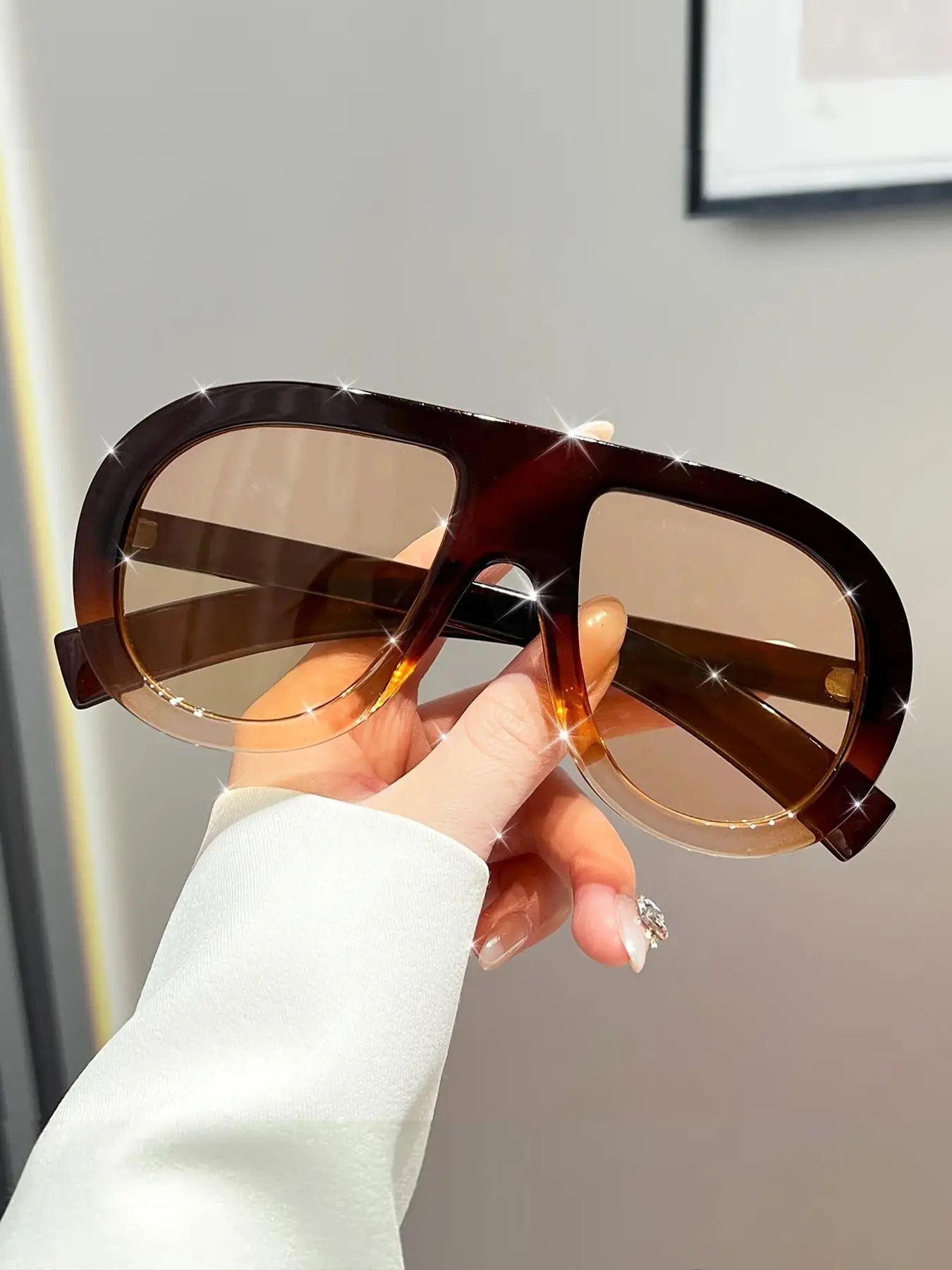 Women's Tinted Lens Frames Sunglasses, Trendy Shades, Casual Ombre Trendy Vintage Styling Sunglasses for Everyday Use, Modern Fashion Brown Accessorie