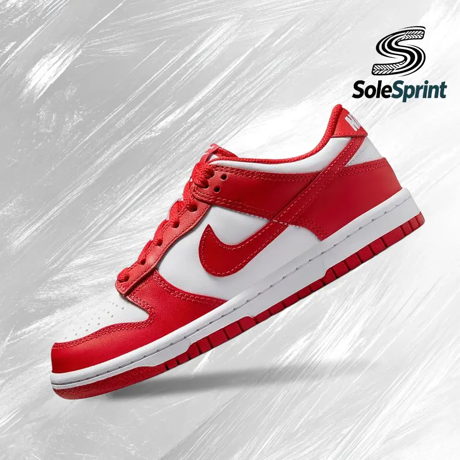 NIKE Dunk Low GS Women's Sneakers in White & Red, Vintage-Inspired Sporty Chic Shoes with Shock Absorbent Rubber Soles for Casual Wear