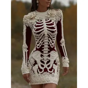 2025 Halloween New Autumn and Winter Skeleton Dress Sweater Long Sleeve Imitation Hair fall decor Skull Print Long Sleeve Hoodie sporty sweatshirt Can be used with raincoat