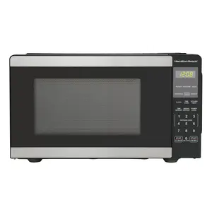 Hamilton Beach 0.9 Cu ft Countertop Microwave Oven, 900 Watts, Black Stainless Steel, New
