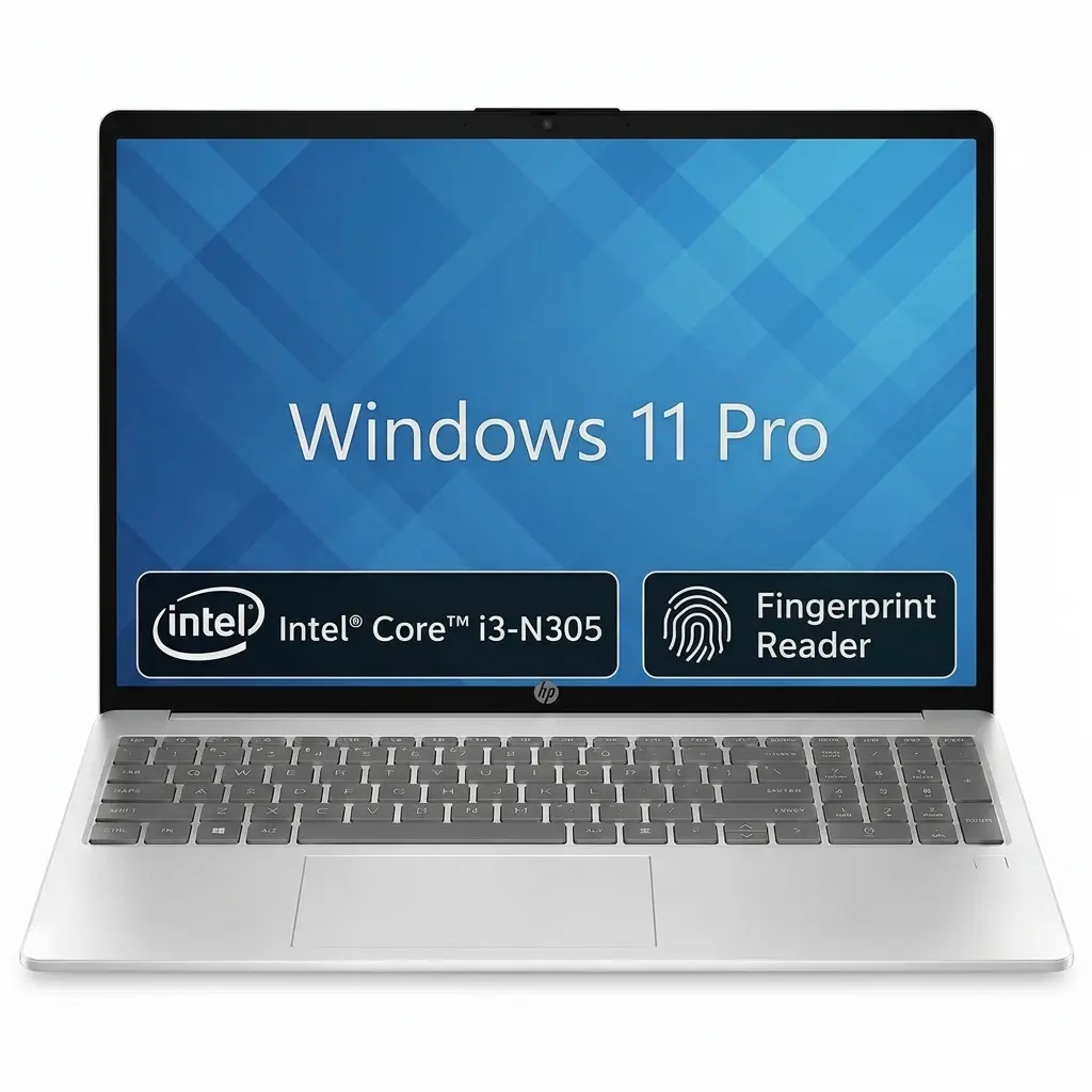 HP 15.6" FHD Laptop, Intel i3-N305, 8GB RAM, 256GB SSD, FR ID, Silver | Laptop for Students and Business, 15.6" FHD IPS Micro-Edge Anti Glare Display, Fingerprint Reader, WIN 11 Pro