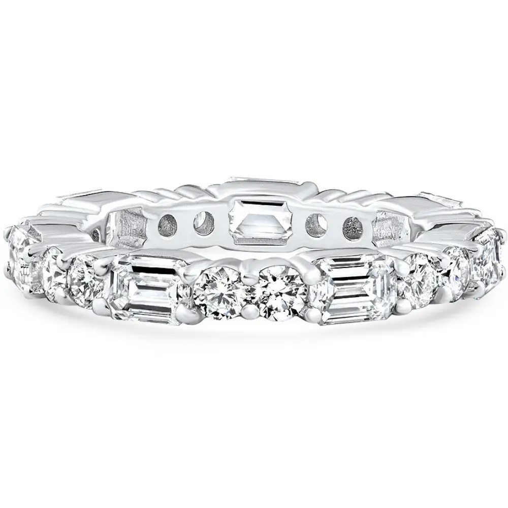 3Ct Emerald & Round Cut Diamond Eternity Wedding Ring 14k Gold Lab Grown