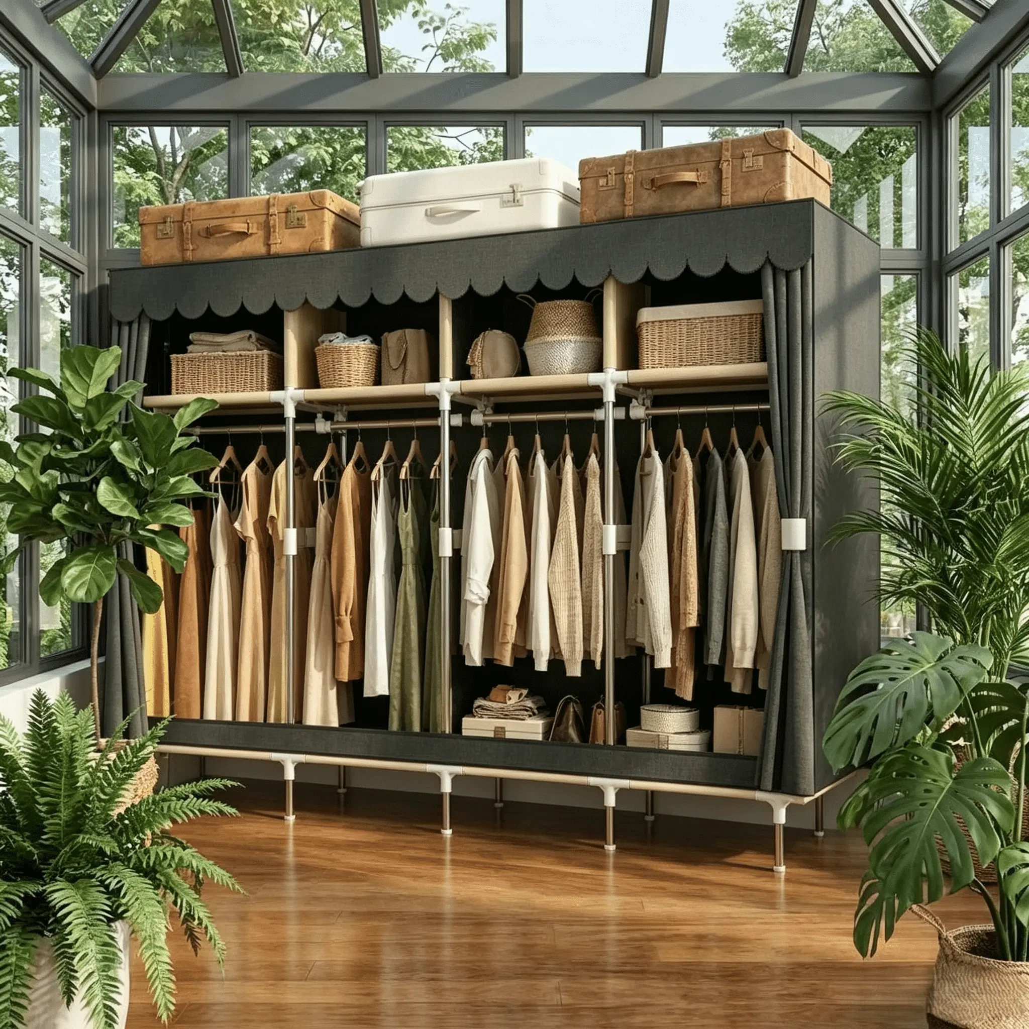 Large Capacity Wardrobe Closet ，77.5 Inch Extra Portable Closet with Cover, Clothes Storage Organizer with Shelves and 4 Hanging Rods, Easy to Assembly.