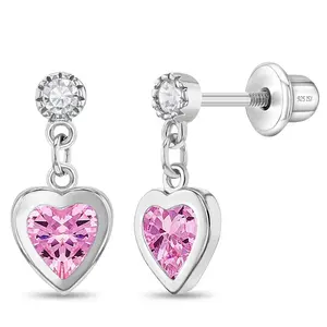 My First Dangle Hearts Kids / Children's / Girls Earrings Screw Back - Sterling Silver My First Dangle Hearts Kids / Children's / Girls Earrings Screw Back - Sterling Silver