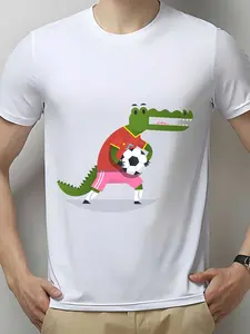 Crocodile Soccer Player Graphic Tee - Fun & Sporty 180g T-Shirt for Family Outings, Company Team Building, and Festive Gifts | Summer Holiday Special Edition Short Sleeve Shirt