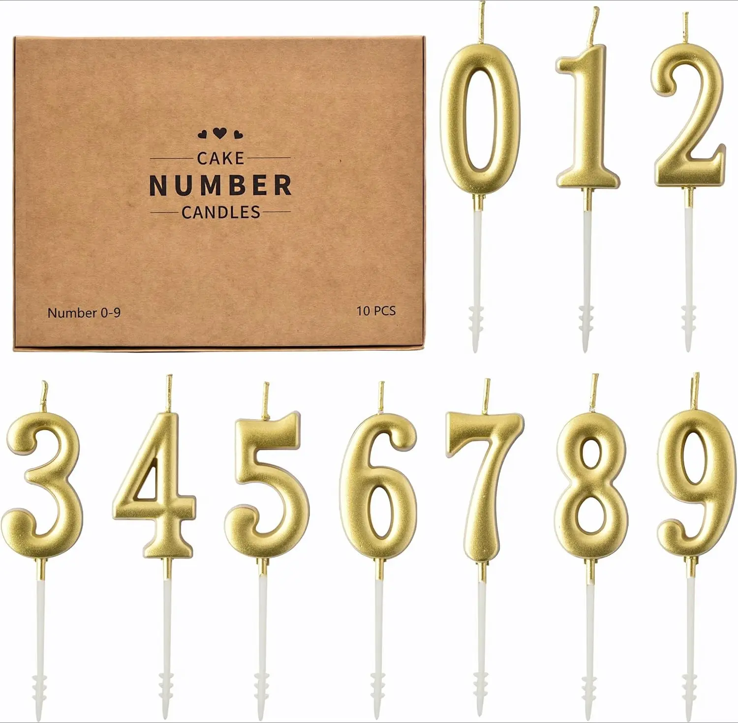 10-Pieces Gold Numeral Birthday Candles, Cake Numeral Candles Number 0-9 Glitter Cake Topper Decoration for Birthday,Wedding Anniversary,Party Celebration