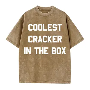 Men's Black Graphic T-Shirt - Bold "Coolest Cracker In The Box" Print Crew Neck Tee, Classic Loose Fit Cotton Shirt for Everyday & Formal Wear, Machine Washable All-Season Top