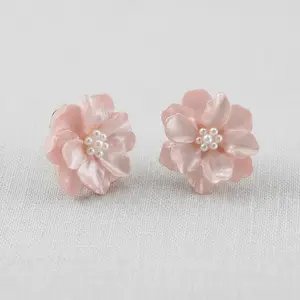 Pink Camellia Stud Earrings