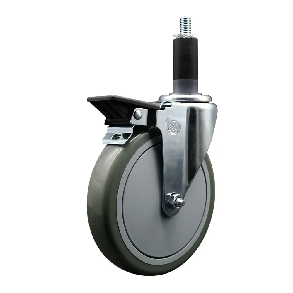 212 MAIN Posi Lock Expanding Stem Swivel Caster - Heavy Duty Lockable Swivel Furniture Moving Wheel, SCC-EX20S614-PPUB-PLB-118 Service Caster, 6 in. Gray Polyurethane Wheel, 1.13 in. Stem, Round/Square Tube Compatible, 350 lbs Capacity, 5 in. W x 5 in. L