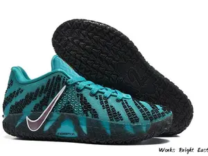 Teal and Black Low-Top Basketball Sneakers with Textured Overlay and ZoomX Cushioning