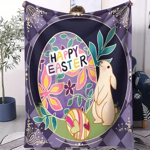 Easter-Themed Printed Blanket, Flannel Material, Featuring A Simple and Fresh Design with A Playful Childlike Vibe. Soft and Comfortable, Suitable for Use On Sofas, In Bedrooms and During Travel, Ideal for All Four Seasons