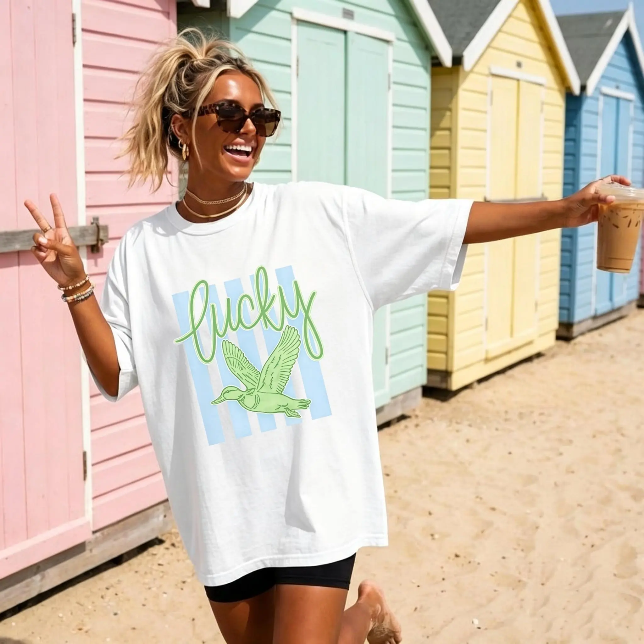 Striped Lucky Duck Shirt Preppy Clothes Teens Oversized Beachy Summer Shirt Trendy Duck Tee  Preppy Coastal Tshirt Aesthetic