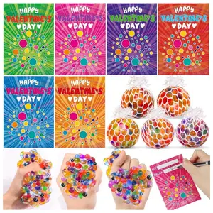 24 Pack Valentine’s Day Fidget Stress Balls with Cards – Classroom Valentine Exchange Gifts, Squeeze Stress Relief Toys, School Party Favors & Prizes for Boys & Girls