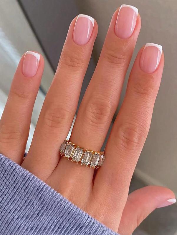 24-Piece Short Square Press-On Nails with White French Tips - Cute & Reusable Nail Art Set for Women