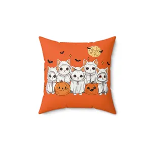 Orange pillow, halloween pillow, pillow for season fall, pillow for halloween, halloween decor, halloween fabric,  cat halloween pillow
