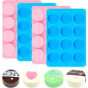 Silicone Oreo Molds, 12-Cavity Round Cylinder for Chocolate Covered Oreos, 4 Pack-2 Pink & 2 Blue