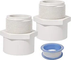 1.5 Inch Male Thread PVC Fittings White 2-Way PVC Pipe Coupling Adapter Connectors Coupling for 1-1/2 Inch Schedule 40 Pipe2 Pack