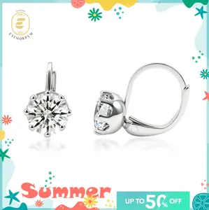 EOM 18K Gold-Plated Moissanite 2ct Crown Solitaire Earrings Birthday Valentine's Day Wedding Engagement Anniversary Daily Wear Jewelry