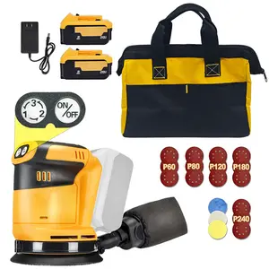 ELECMAPS Compatible Yellow 20V Battery Cordless Brushless Orbital Sander with Dust Collection Function, Suitable for Sanding/Polishing, Tool Only, Includes 20 Sheets of Sandpaper + 3 Polishing Pads, Gift for Men