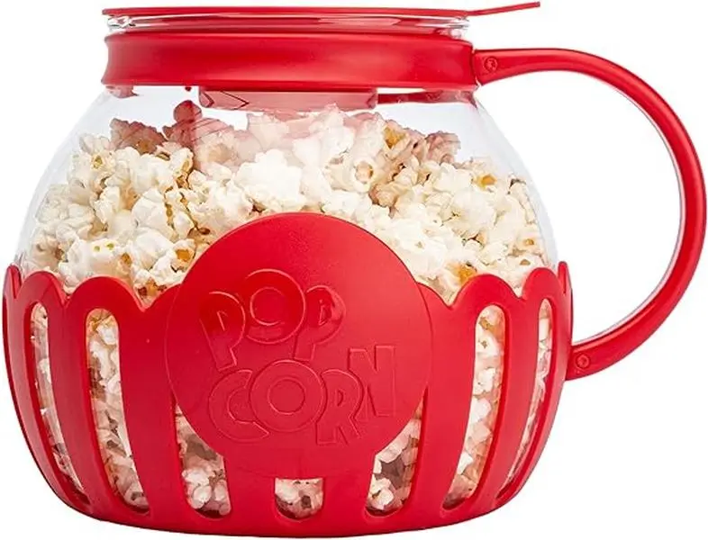 Micro-Pop Microwave Popcorn Popper with Temperature Safe Glass, 3-in-1 Lid Measures Kernels and Melts Butter