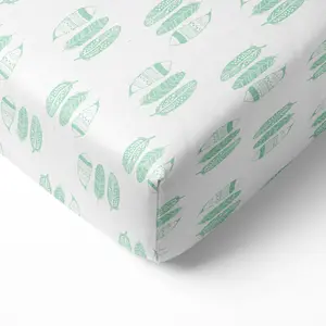 Bacati Aztec & Tribal 100% Cotton Muslin Fitted Crib Sheet – Tribal Feathers – Mint