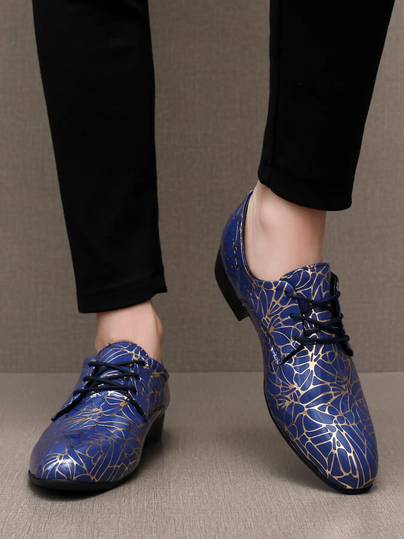 European Style Colorful Cracked Print Glossy Business Casual Shoes, Youth Trendy Wedding Party Daily Fashion Wear, Spring & Fall