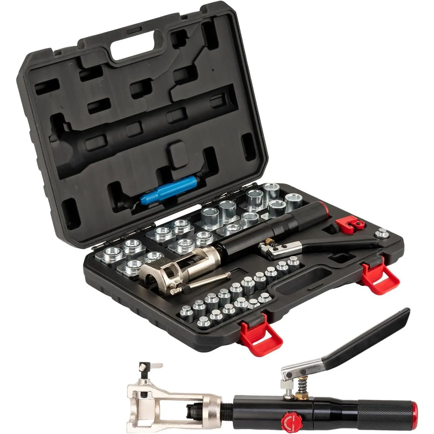 GARVEE 33PCS Hydraulic Brake Flaring Tool Kit - 45° Double Flaring Tool for 3/16" to 1/2" Copper Line & Steel Pipe | Includes Tube Cutter, Deburrer | Brake Line Flaring Tool Kit