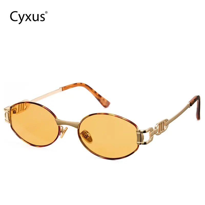 Cyxus Women's Vintage Oval Sunglasses, 90s Retro Full Rim Gold Metal Frame with Horsebit Cutout Temples, Casual Old Money Aesthetic Eyewear with UV Protection AC Lenses, Oval Frame, Retro Look