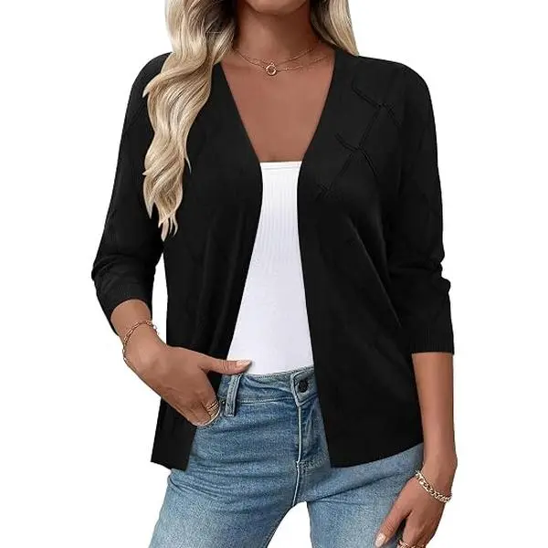 Angerella Womens Cardigan Lightweight 3/4 Sleeve Casual Trendy Knit Sweater Cover Up V Neck Cardigans S-2XL