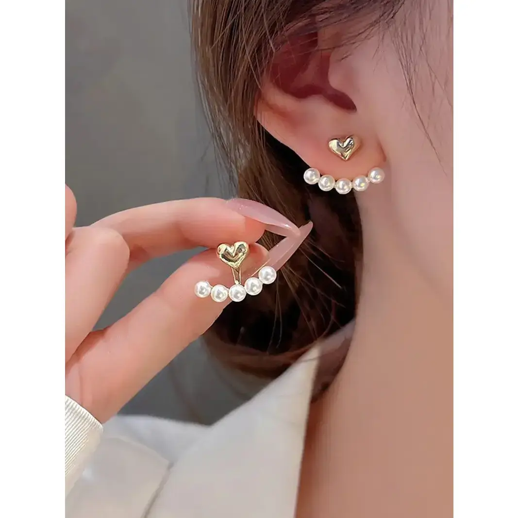 Veliora  B Mother's Day  Women's Elegant Faux Pearl Decorated Heart Design Earring Jacket, 1 Pair Heart Design Exquisite Trendy Earring Jacket, Chic Gorgeous  As  for Fashionable  Accessories Retro Round Gift Set initial necklaces men y2k jewelry
