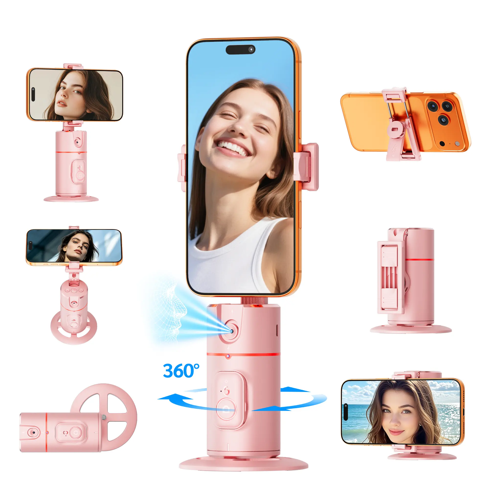 TOKQI P02 AI Face Tracking Selfie Phone Holder for Vlogging, 360-Degree Rotating Stand, Remote Control, No App Required, Rechargeable Phone Accessories