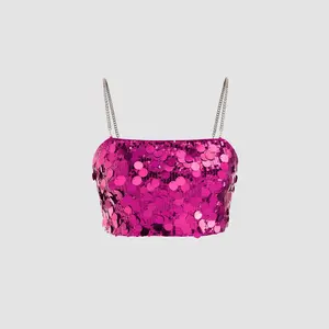 Cider [3 colors, size 0-10] Sequin Zipper Up Crop Cami Top