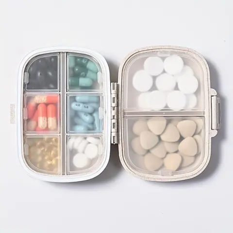 Stay Organized On-the-Go: Portable 8-Compartment Pill Storage Box, Vitamin Organizer, Supplement Organizer for Travel & Purse
