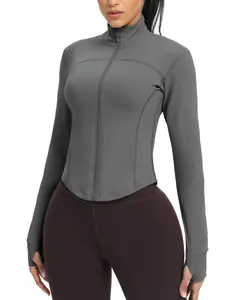 AiringBrez Slim-Fit Curve Hem Zip-Up Jacket-Mid Grey Womenswear Coats