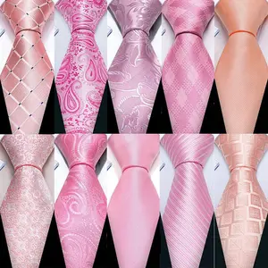 Peach Pink Wedding Ties For Men Exquisite Paisley Silk Pocket Square Cufflink Sets Fashion Woven Suit Necktie Groom Barry.Wang