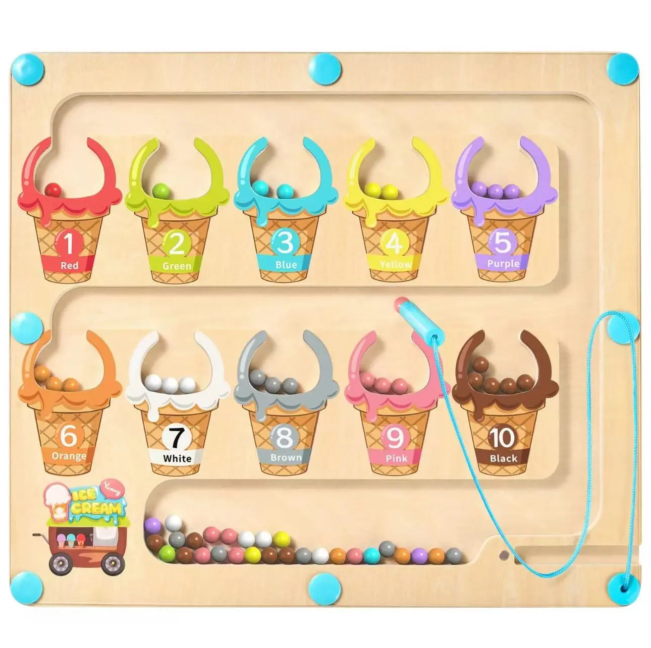 Wooden Ice Cream Counting Toy Set - Color & Number Matching Maze, Montessori Math Learning Game for Toddlers Educational Gift watercolor paint Magnetic Blocks Magnetic Cubes