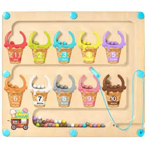 Wooden Ice Cream Counting Toy Set - Color & Number Matching Maze, Montessori Math Learning Game for Toddlers Educational Gift watercolor paint Magnetic Blocks Magnetic Cubes